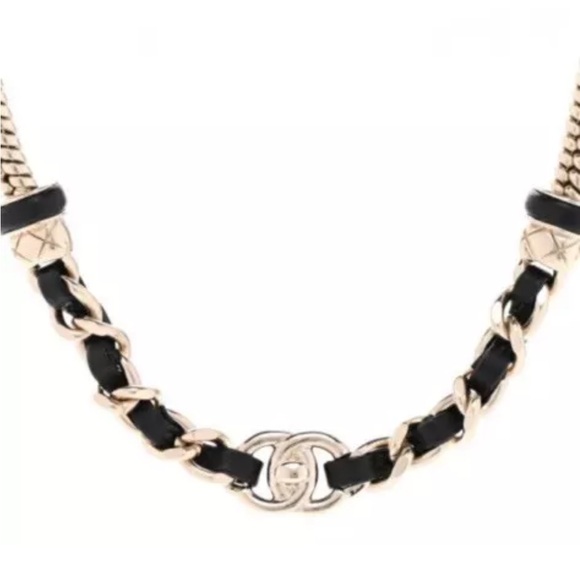 Auth Chanel Black Gold Lambskin Leather Cc Braided Twisted Choker Necklace - Picture 1 of 5